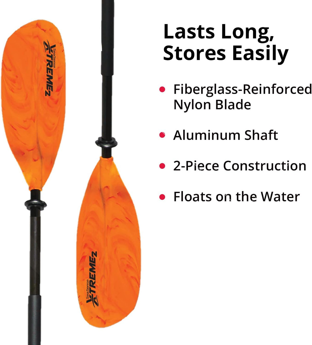 SeaSense Xtreme 2 Kayak Paddle, 96” - Fiberglass Reinforced Nylon Blades, 2-Piece Construction - Great for Sport, Sea, Whitewater, Recreational & Fishing Kayaking