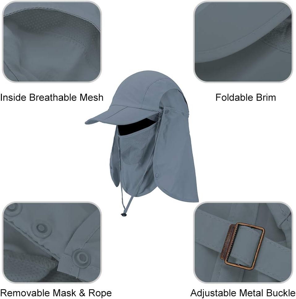 CRISTGEE Foldable Sun Cap, Fishing Hats, UPF 50+ Protection Caps with Face Mask Neck Flap
