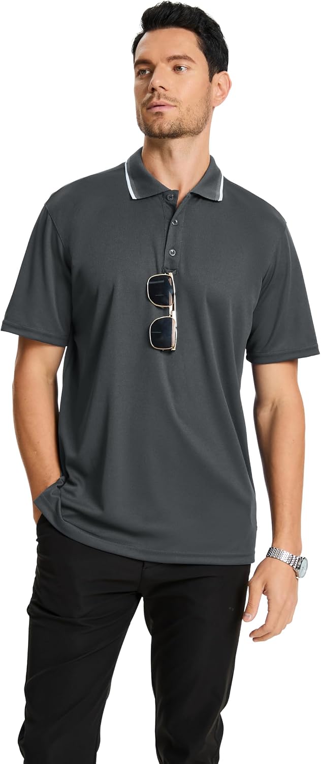 3 Pack Mens Golf Polo Shirt Short Sleeve Quick Dry Moisture Wicking