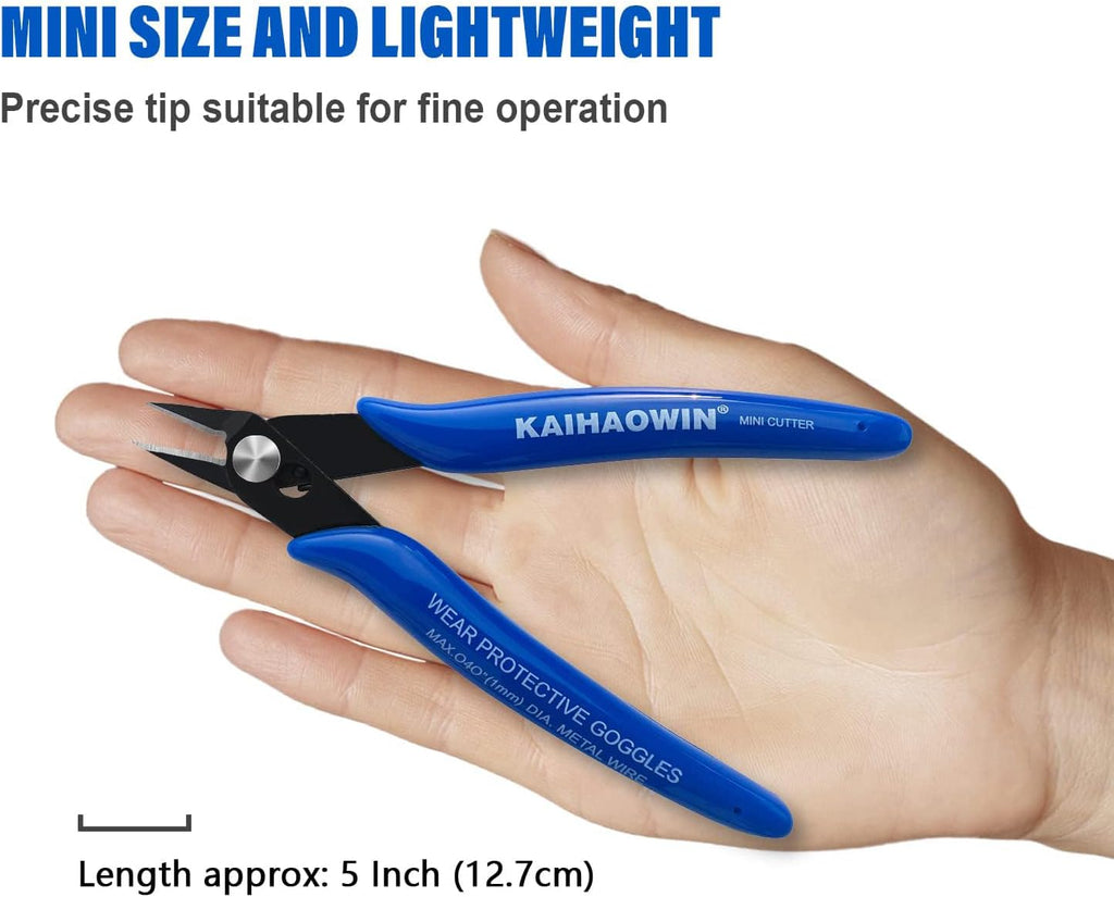 Small Wire Cutters 10 Pack- KAIHAOWIN 170 Wire Flush Cutters Wire Clippers Nippers Clean Cut Pliers Side Cutter Diagonal Cutting Pliers for Electronic Floral Heating Wire Model Sprue Soft Copper, Blue