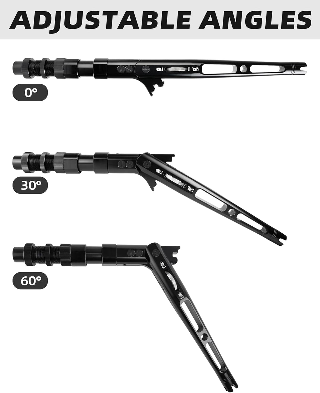 BLUEWING Adjustable Bent Rod Butt Hard Anodized Aluminum Alloy Rod Butt with Adjustable Angles at 0°, 30°, and 60°, Black