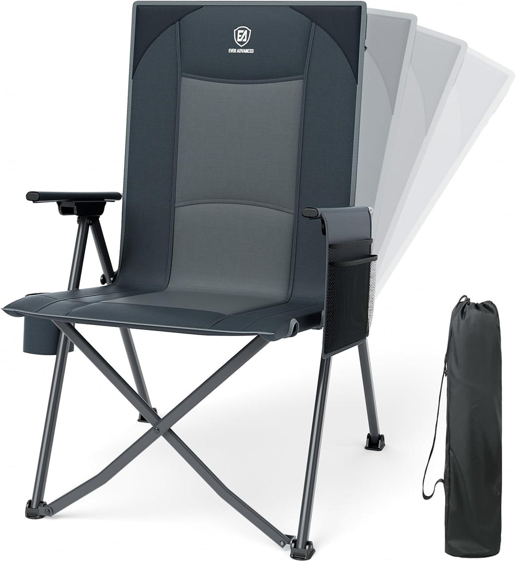 EVER ADVANCED Reclining Camping Chairs for Adult Supports 350lbs Grey