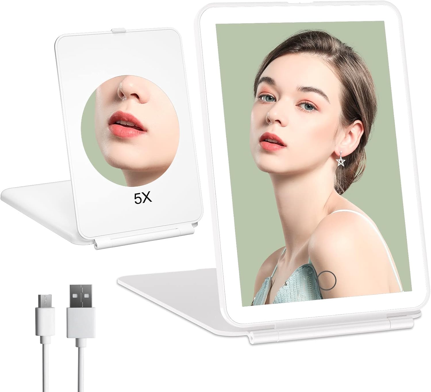FUNTOUCH Rechargeable Portable Makeup Mirror with 72 LED Lights 1X/5X