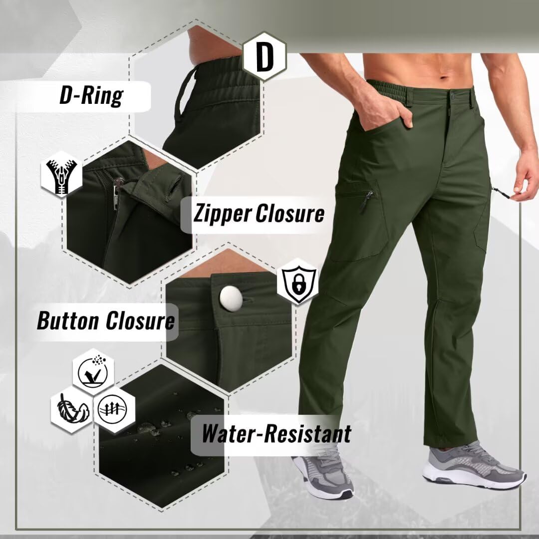 Pudolla Men's Lightweight Hiking Pants with 7 Pockets Quick Dry Water Resistant Fishing Travel Pants