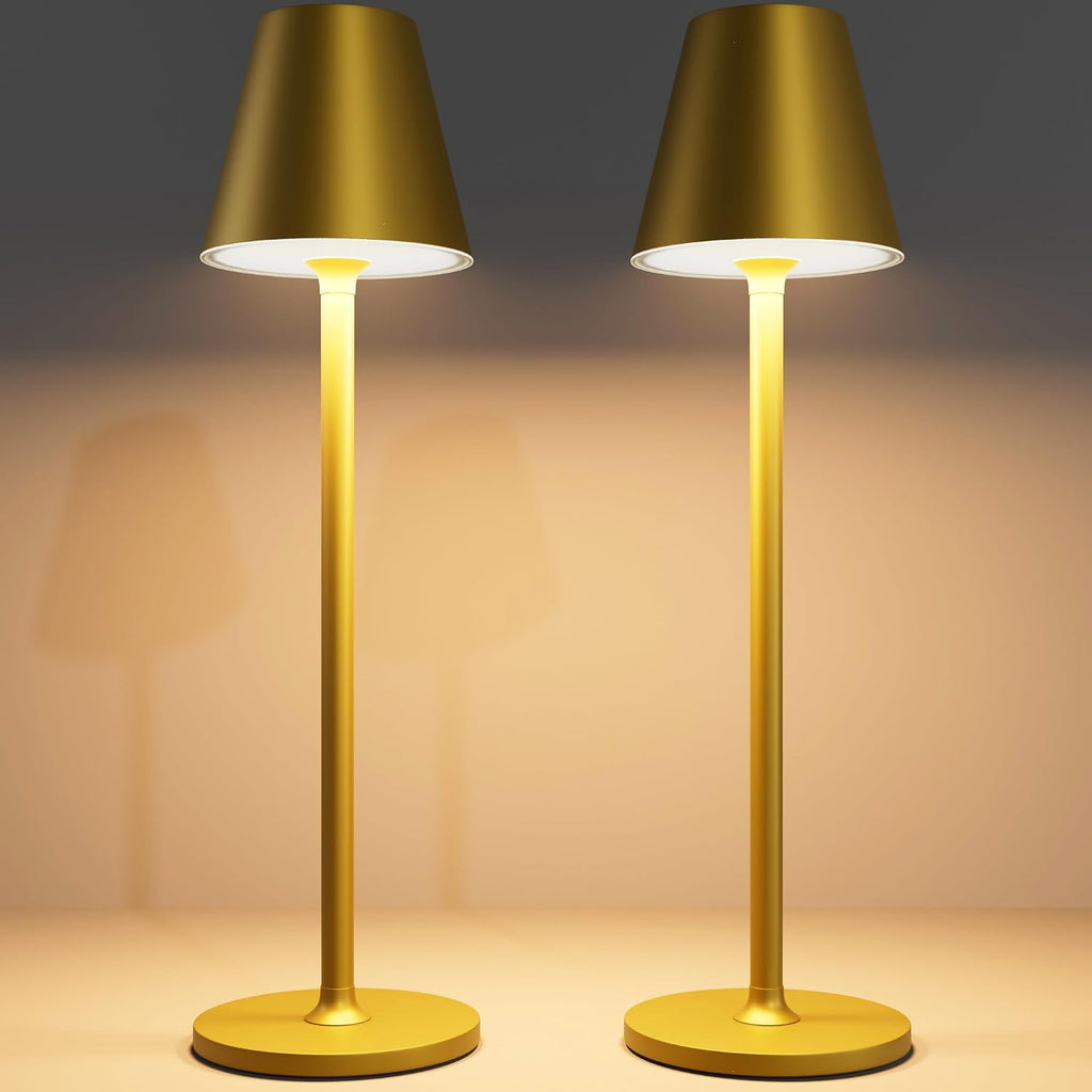 Timjorman 4-Pack Cordless Table Lamps - 5000mAh Rechargeable Battery Operated Desk Lamp, 3-Level Dimmable LED Night Light for Bedroom, Dining, Restaurant - Metal Design(Gold&Black 4PACK)