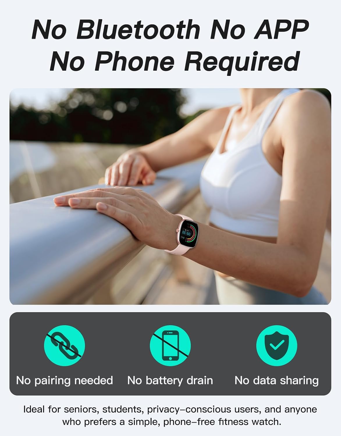 Fitness Tracker, No Bluetooth No APP/Phone Needed, 1.8" Fitness Watch