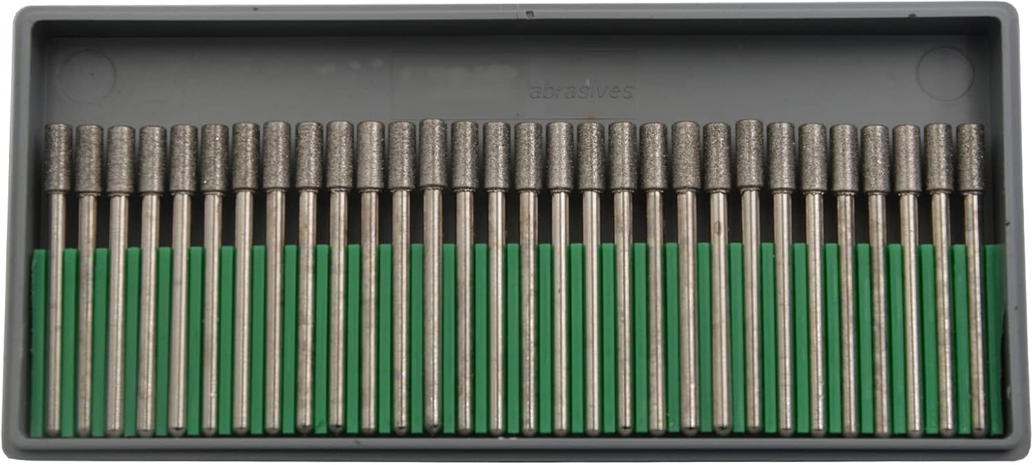 30Pcs 4mm Cylinder,3mm Shaft,Diamond Stone Abrasive Burs Burr Grit Bits for Rotary Tool Grinding Head Jewelry Lapidary Woodworking (Cylinder 4mm)