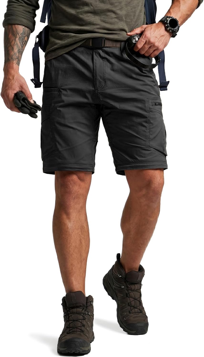 CQR Men's Convertible Cargo Tactical Pants, Water Resistant Outdoor Hiking Pants, Zip Off Lightweight Stretch Work Pants