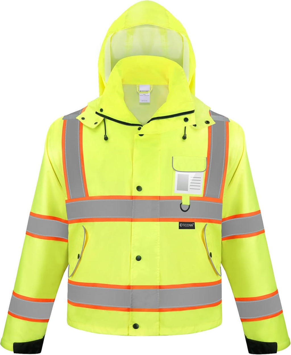 TICONN Reflective Rain Jacket, Waterproof ANSI Class 3 Hi Vis Safety Coat