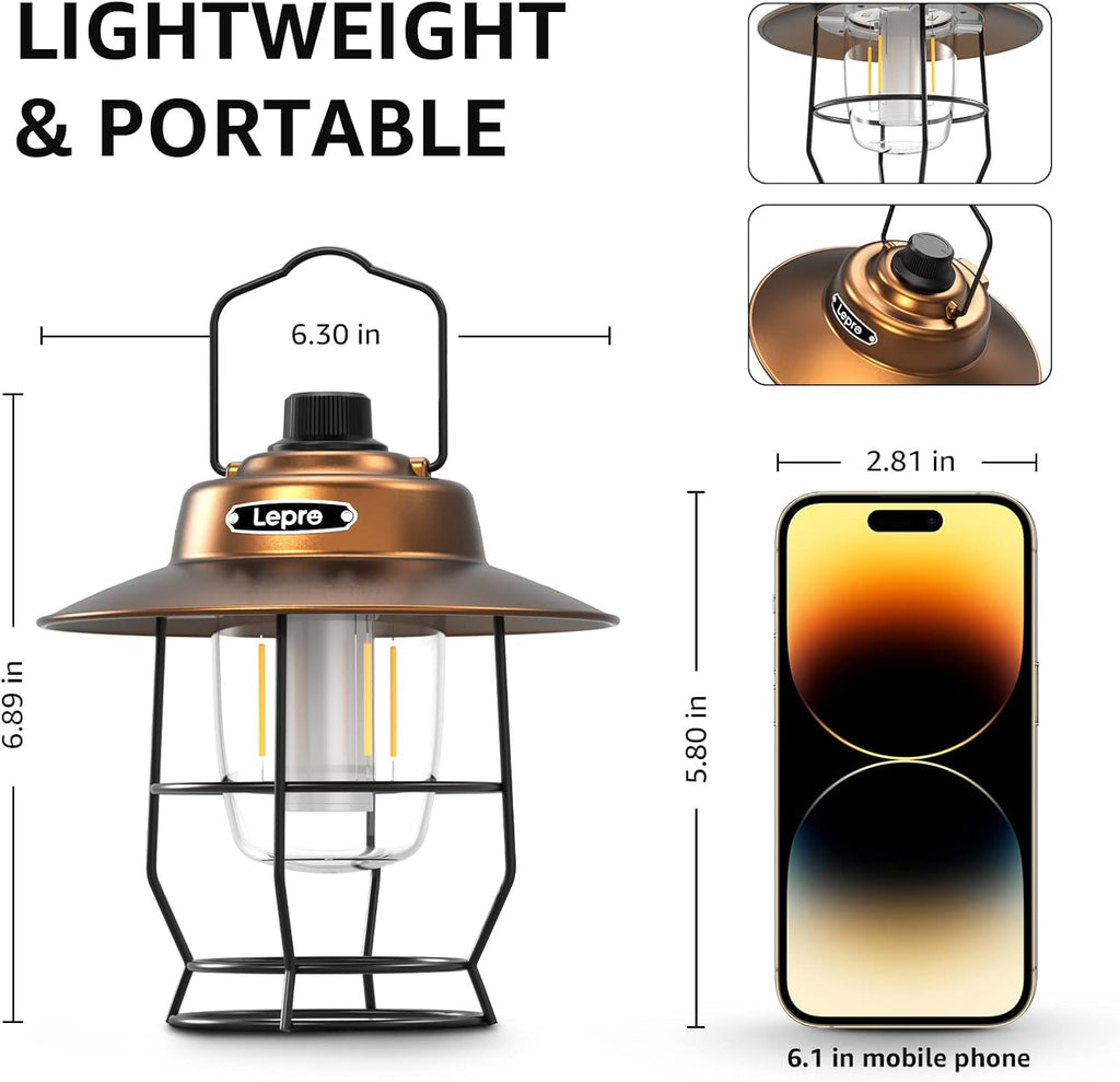 Lepro Vintage LED Camping Lantern Rechargeable, Power Bank, Christmas Decorations, Retro Style, Classic Railroad Lantern with Dimmable Control, Portable Hanging Tent Light for Camping, Power Outages