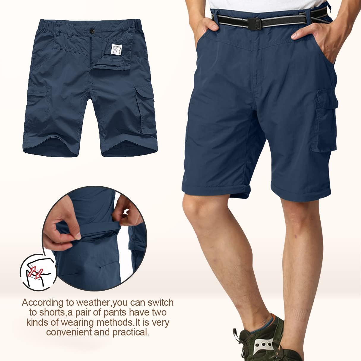 Mens Hiking Pants Convertible Quick Dry Zip Off Fishing Travel Safari Pants