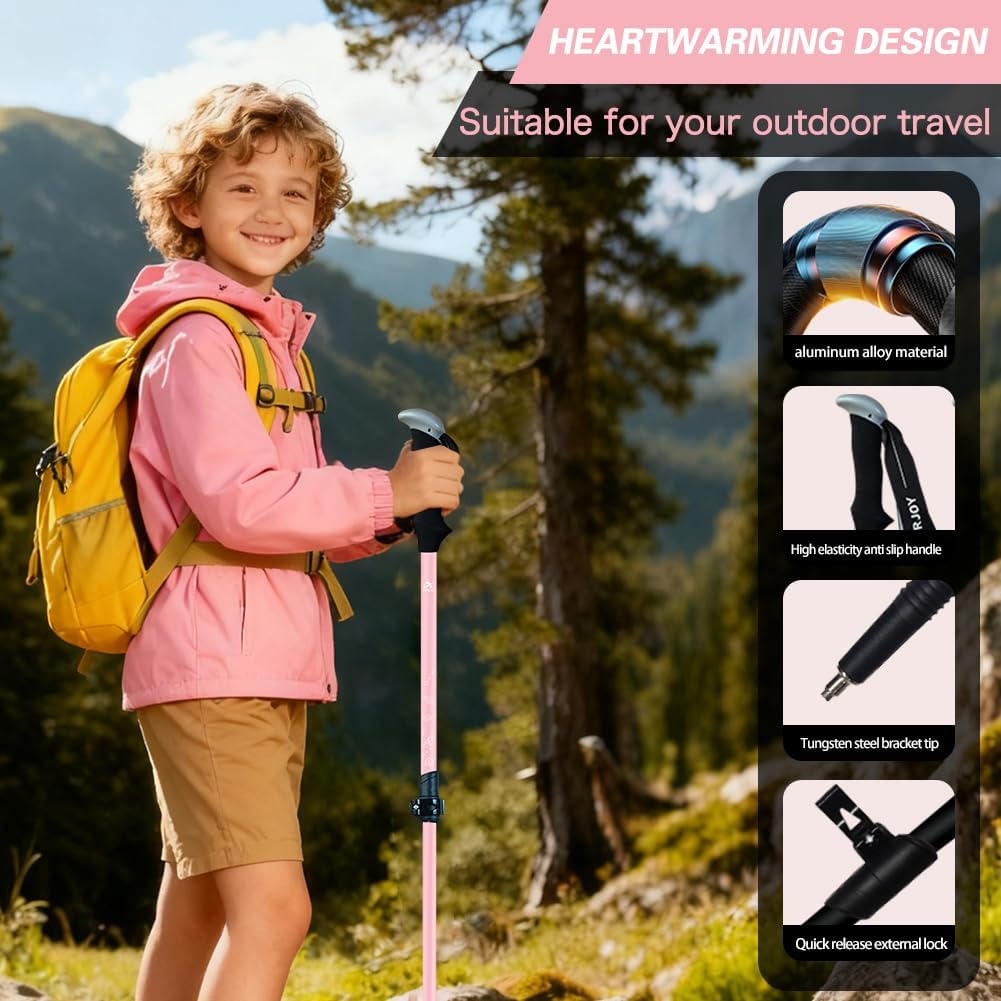Hiking Trekking Poles for Kids, 2 Pack Anti Shock, Adjustable, Collapsible Hiking Poles for Trekking or Walking, Lightweight Aluminum Sticks