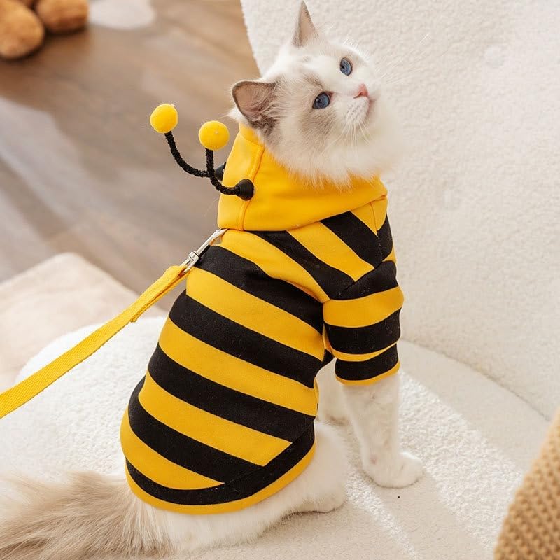 Selena Cat Bee Antennae Costume Hoodies Cute Bee Stripes Dog Kitten Puppy Pet Apparel (Medium,Yellow&Black)