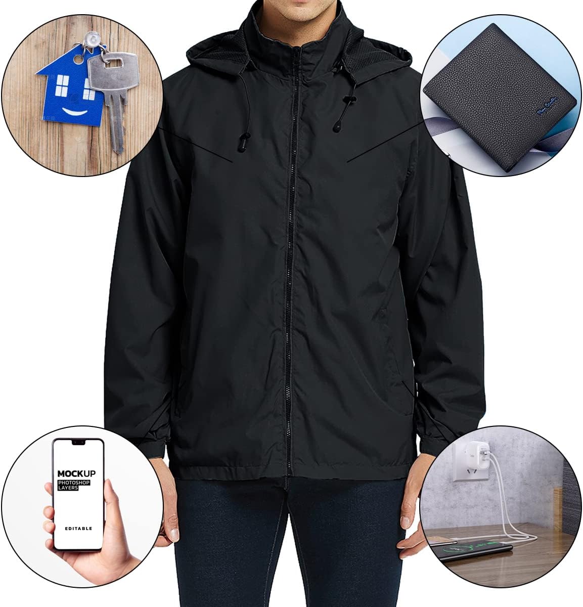 Mens Lightweight Windbreaker Jacket Waterproof Rain Jacket with Hood Soft Shell Jacket