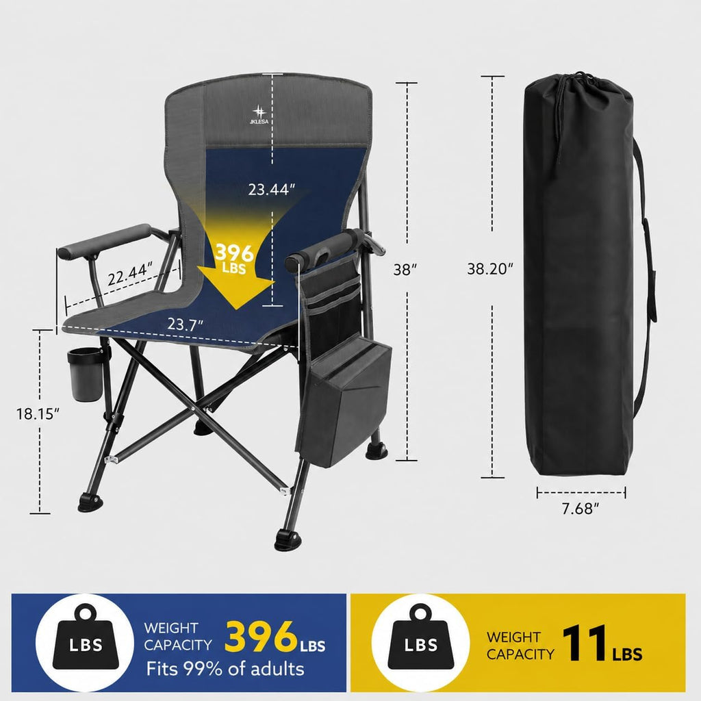 Oversized Camping Chair 400 lbs, Heavy Duty Folding Chair, Wide Seat