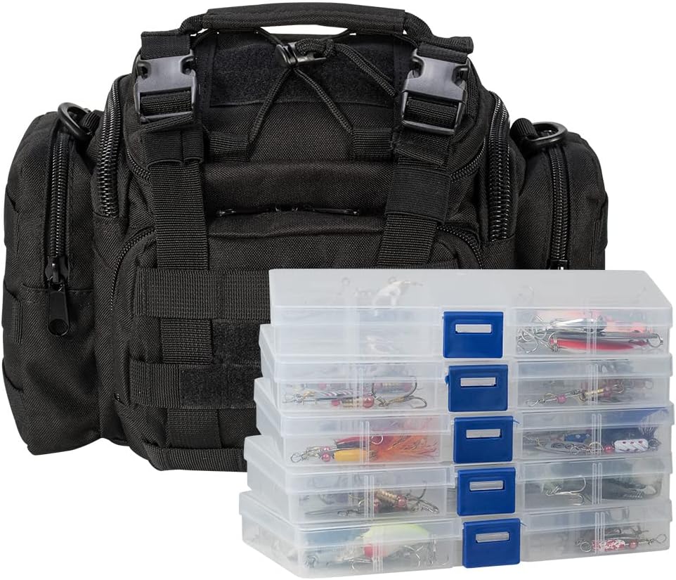 Dr.Fish Tackle Bag with 60 Fishing Lures Spinners Soft & Hard Baits