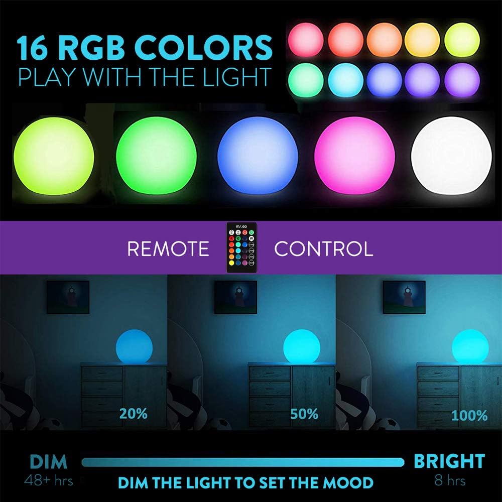 Mr.Go 6-inch RGB Color-Changing LED Globe Orb Light w/Remote Mood Lamp Ball