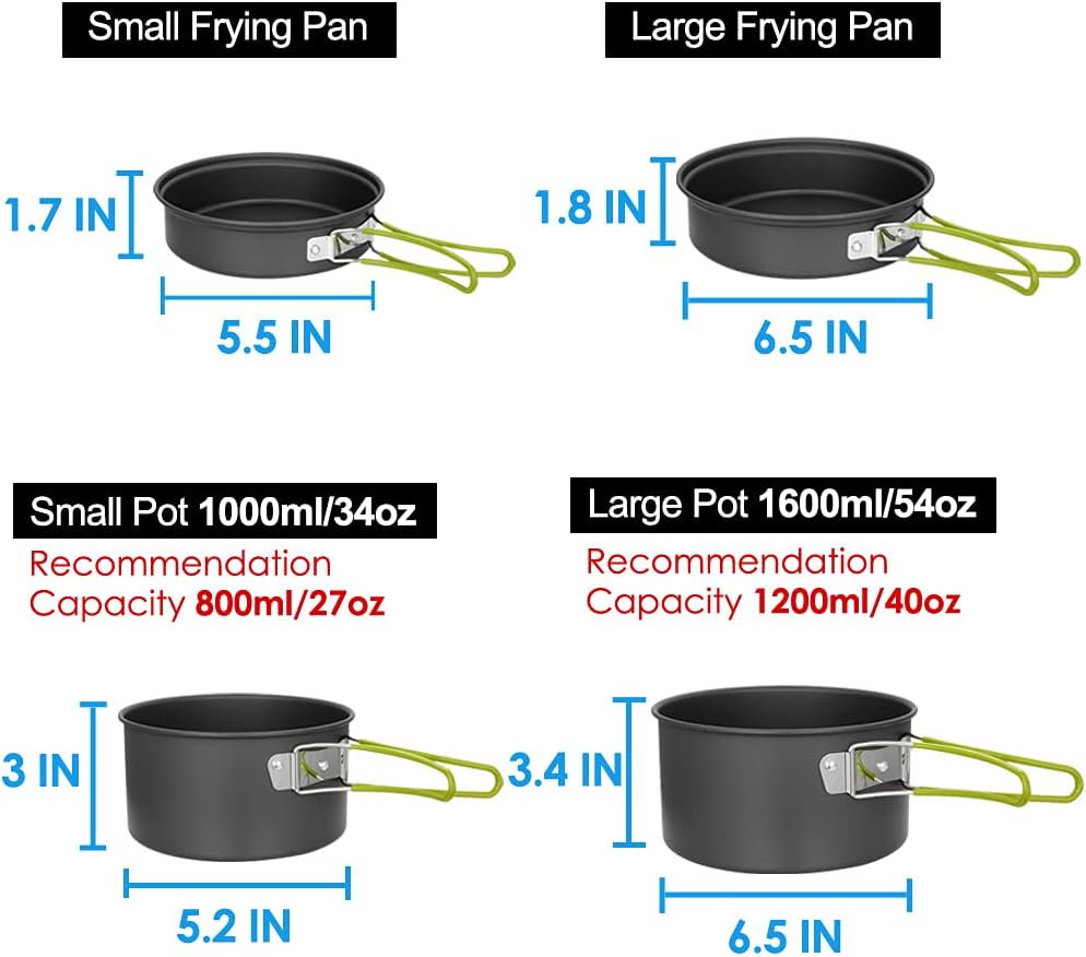 Gutsdoor Camping Cookware Set Camping Gear Campfire Utensils Non-Stick Cooking Equipment Lightweight Stackable Pot Pan Bowls with Storage Bag for Outdoor Hiking