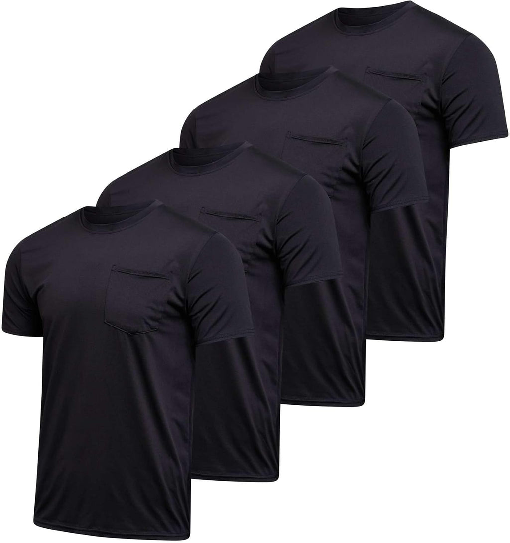 4 Pack Men's Dry Fit Short Sleeve Pocket T Shirts Workout Gym Athletic Tees