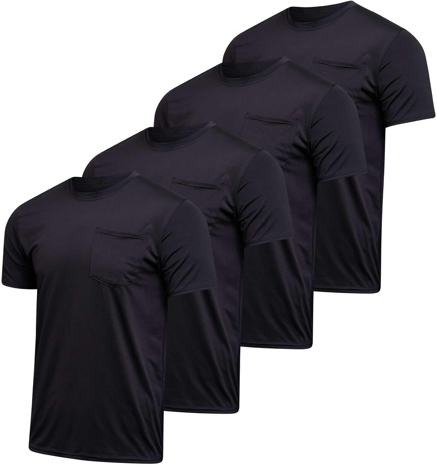 4 Pack Men's Dry Fit Short Sleeve Pocket T Shirts Workout Gym Athletic Tees