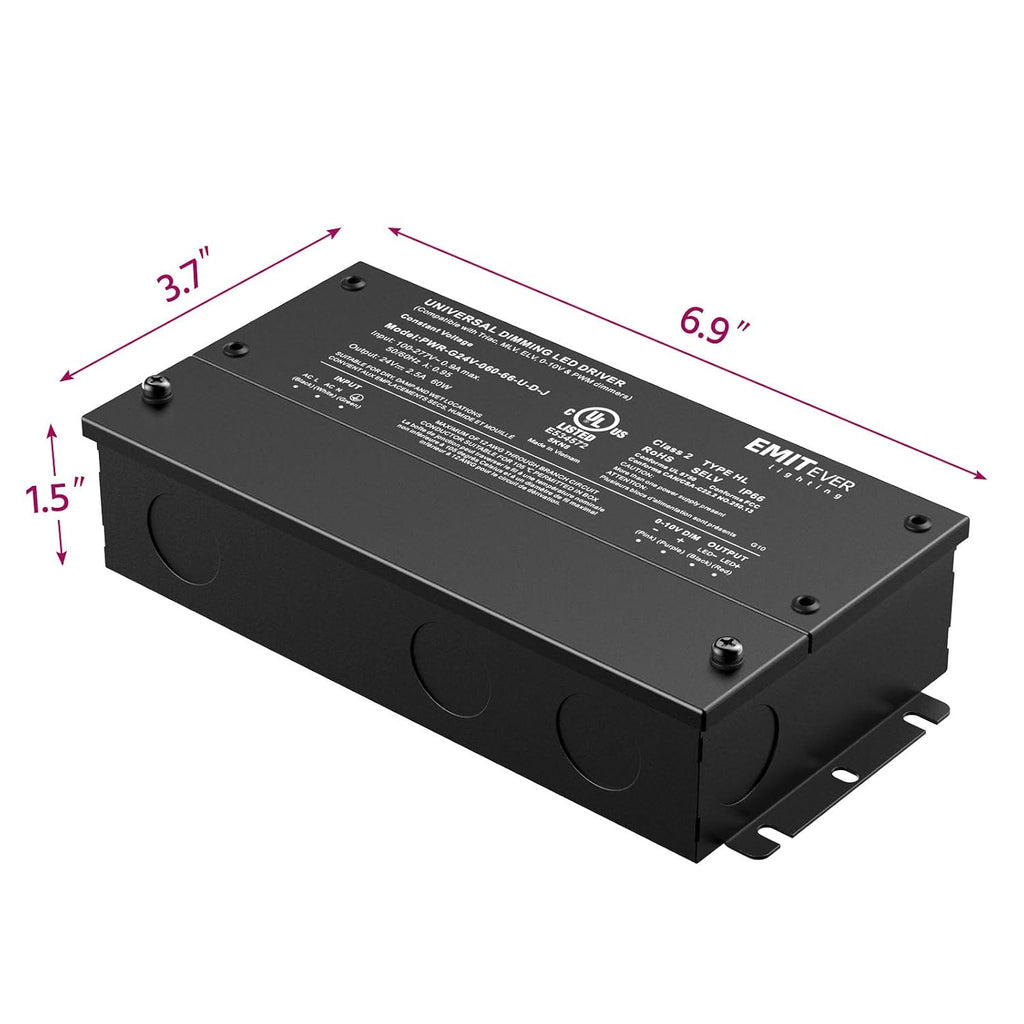 EMITEVER 2-Pack 60W 24V 5-in-1 Dimmable LED Driver, AC 110-277V to DC