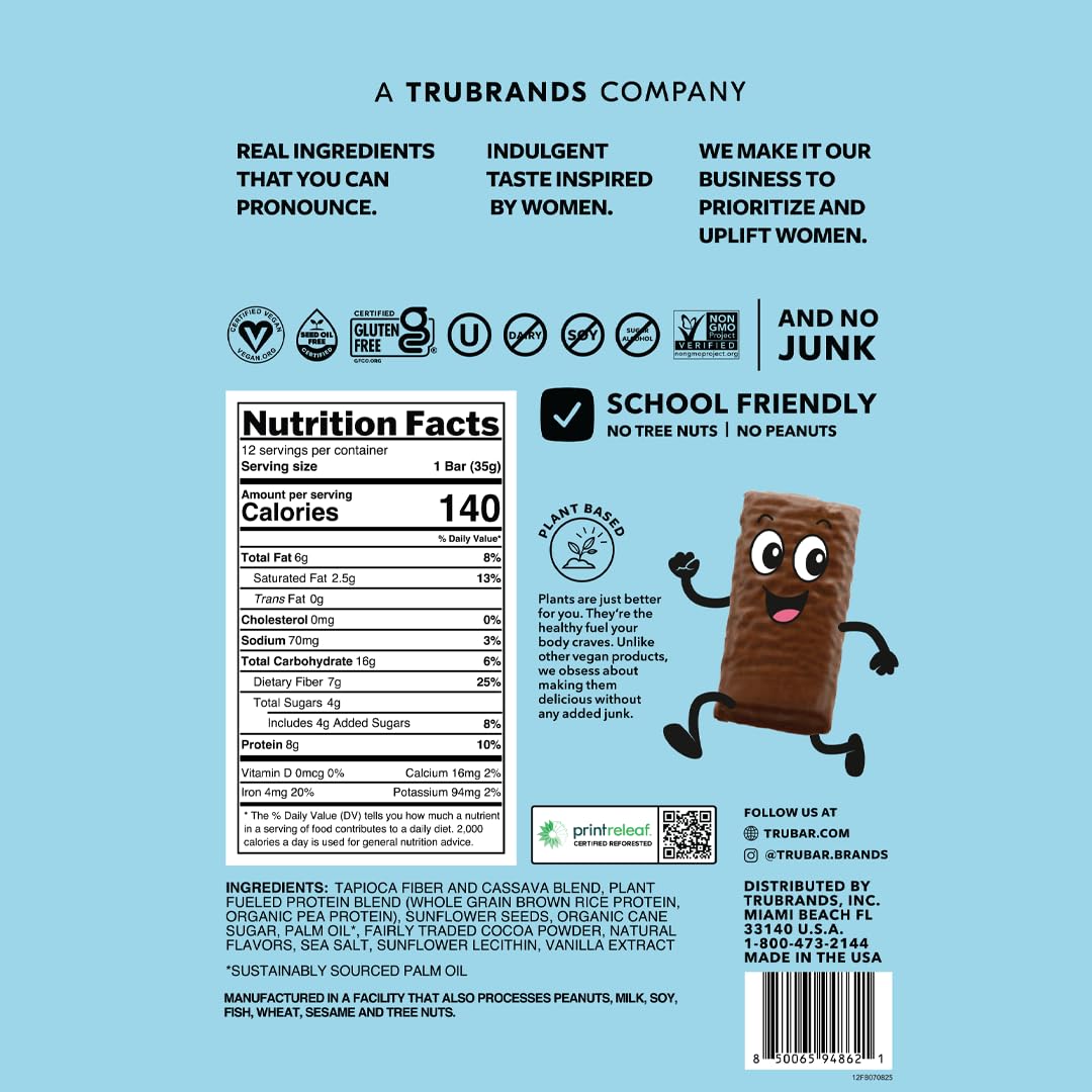 TRUBAR Kids Protein Bars, Fudge-Tastic Brownie, Plant Based Protein, Gluten Free School-Friendly Snacks for Lunchboxes, Tree Nut and Peanut Free, Low Sugar, Healthy On the Go Snack Bars, 12 Count