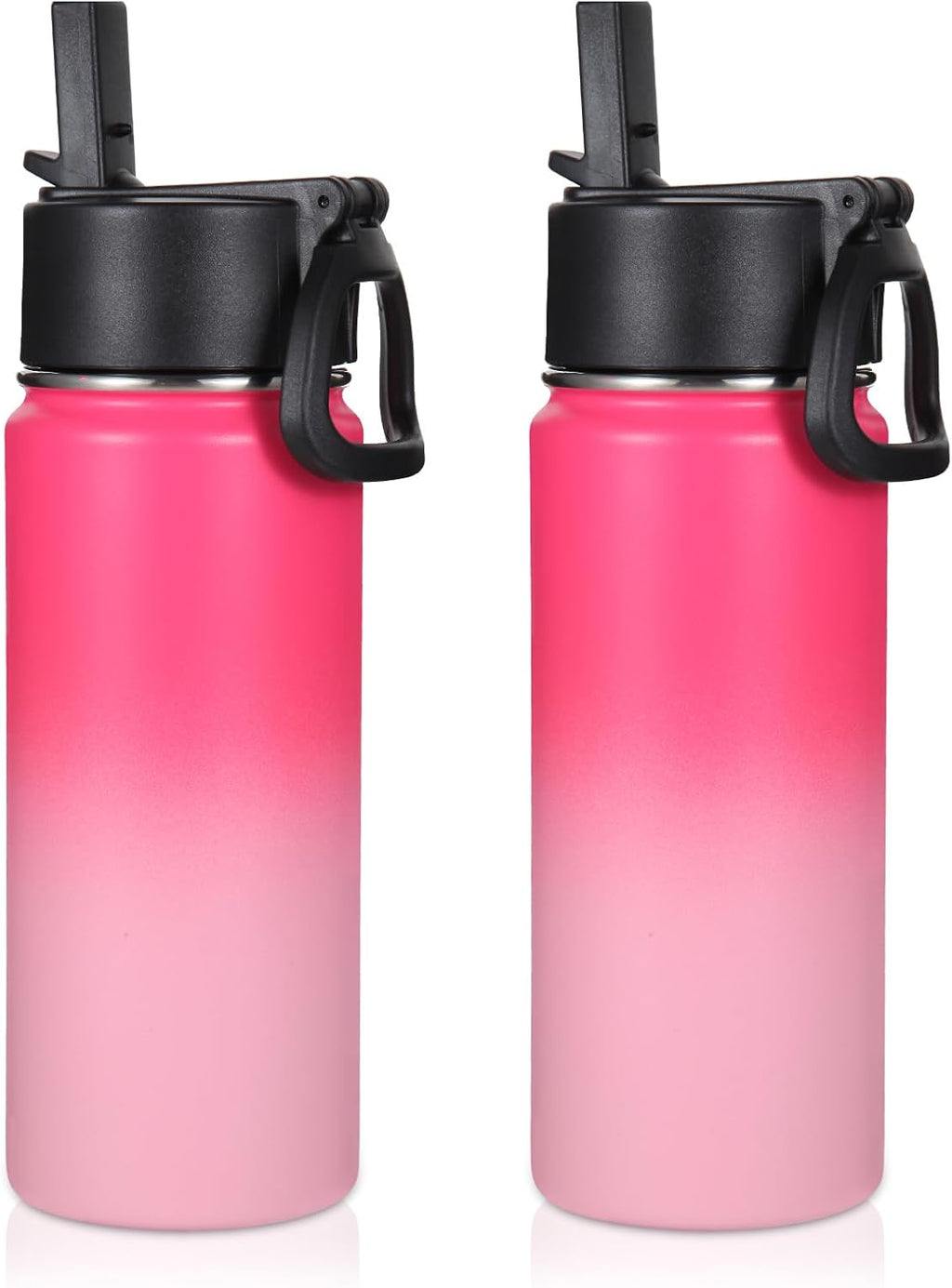 Volhoply 16 OZ Kids Water Bottle Bulk 2 Pack,Insulated Sports Bottles with Straw Lid,Stainless Steel Bottle with Handle Keep Cold & Hot,Double Wall Vacuum Tumbler Cups for School,Girls(Peach, 2)