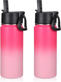 Volhoply 16 OZ Kids Water Bottle Bulk 2 Pack,Insulated Sports Bottles with Straw Lid,Stainless Steel Bottle with Handle Keep Cold & Hot,Double Wall Vacuum Tumbler Cups for School,Girls(Peach, 2)