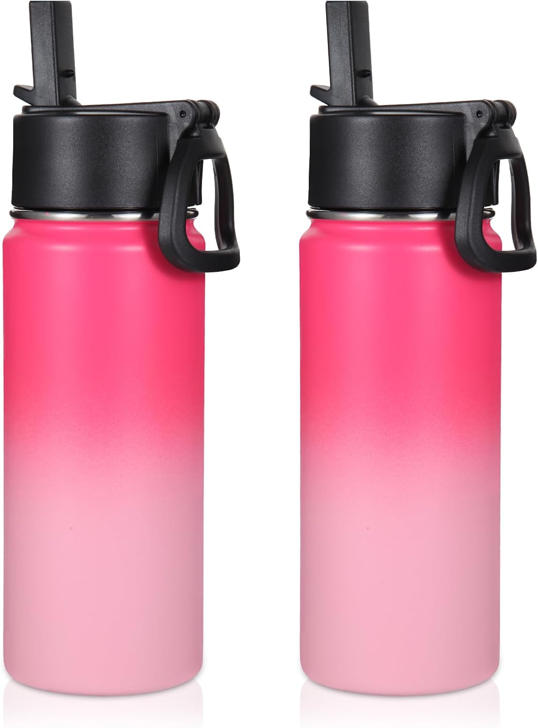 Volhoply 16 OZ Kids Water Bottle Bulk 2 Pack,Insulated Sports Bottles with Straw Lid,Stainless Steel Bottle with Handle Keep Cold & Hot,Double Wall Vacuum Tumbler Cups for School,Girls(Peach, 2)
