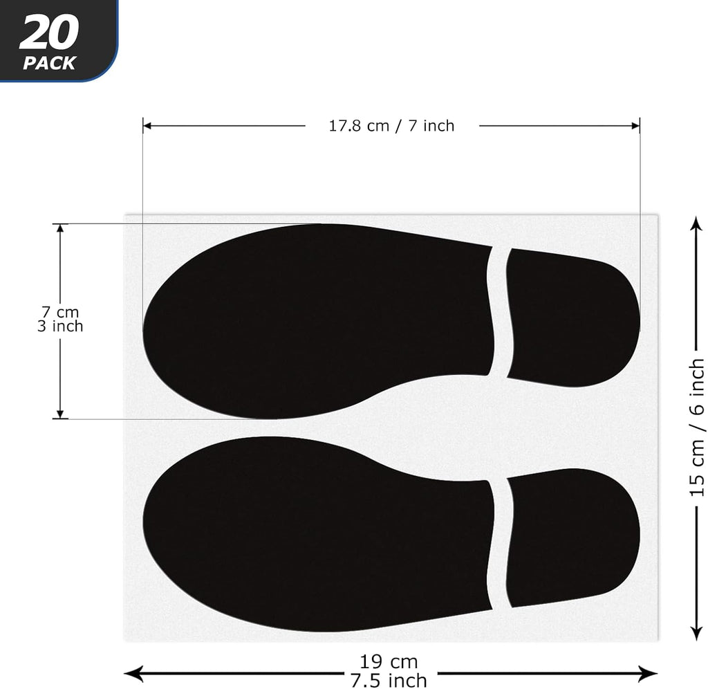 20 Pairs Black Footprint Stickers 3×7 in Classroom Floor Line Up