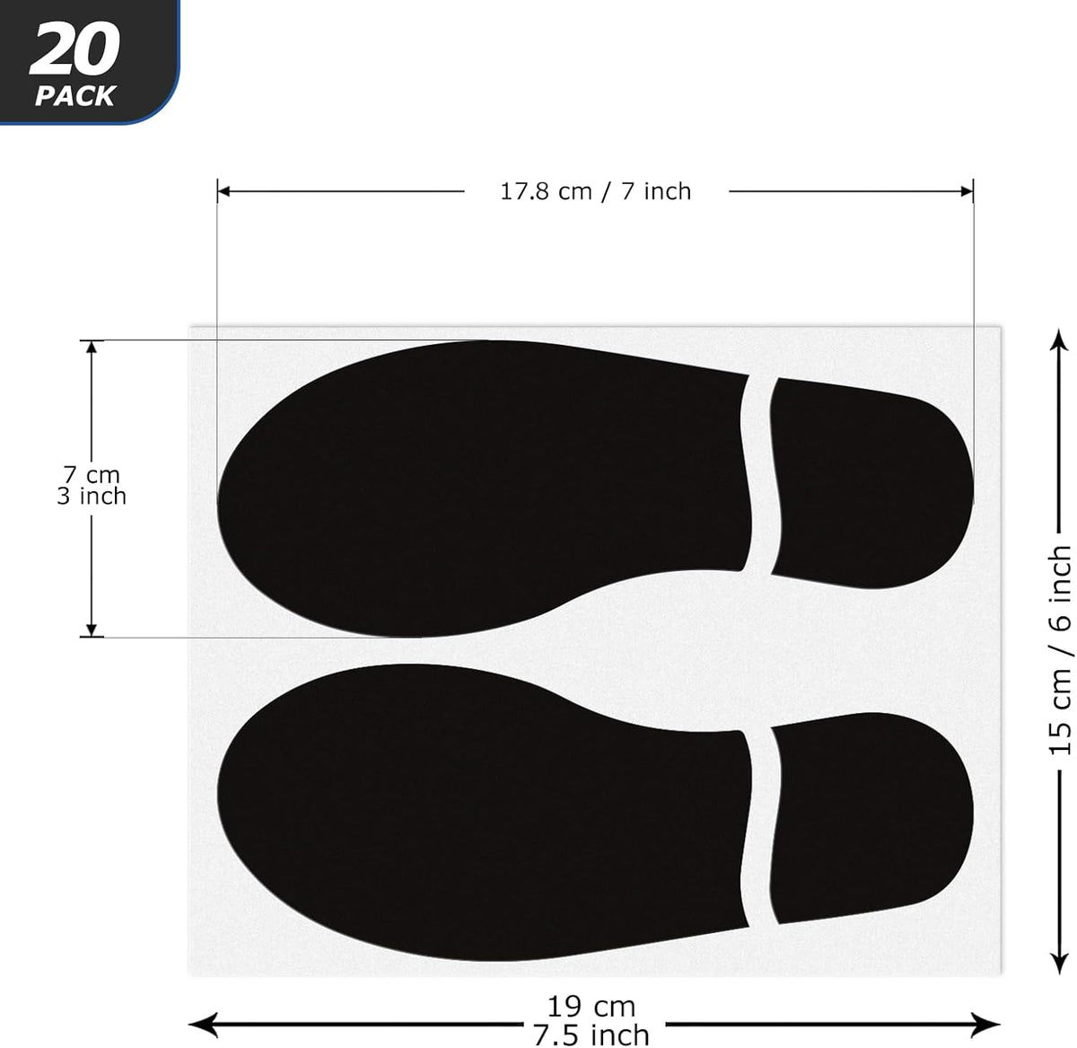 20 Pairs Black Footprint Stickers 3×7 in Classroom Floor Line Up