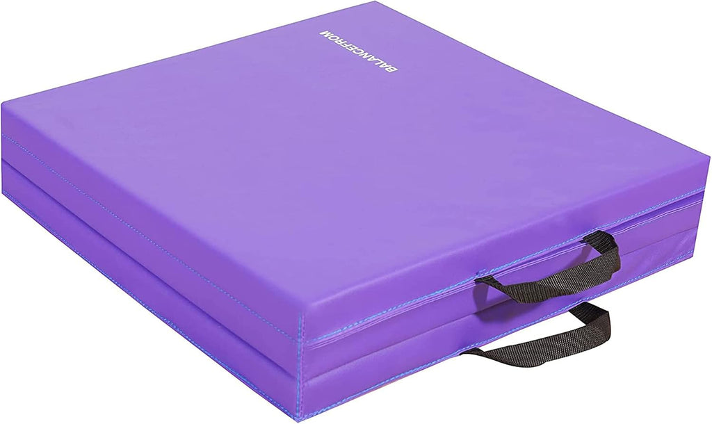 BalanceFrom 6x2 Feet 3-Panel Folding Gymnastics Mat – 1.5-Inch Thick Pad with Vinyl Surface and Carrying Handles for Tumbling, Yoga, Pilates, Home Workouts, and Martial Arts