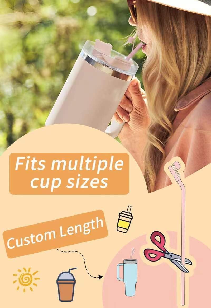 Doboli Replacement 13 inch Long Silicone Straw With Straw Cover,Compatible with Stanley Owala 40 oz 30 oz Cup Tumbler, 6 Pack Reusable Bent Straw with Cleaning Brush,for Stanley Tumbler Accessorie