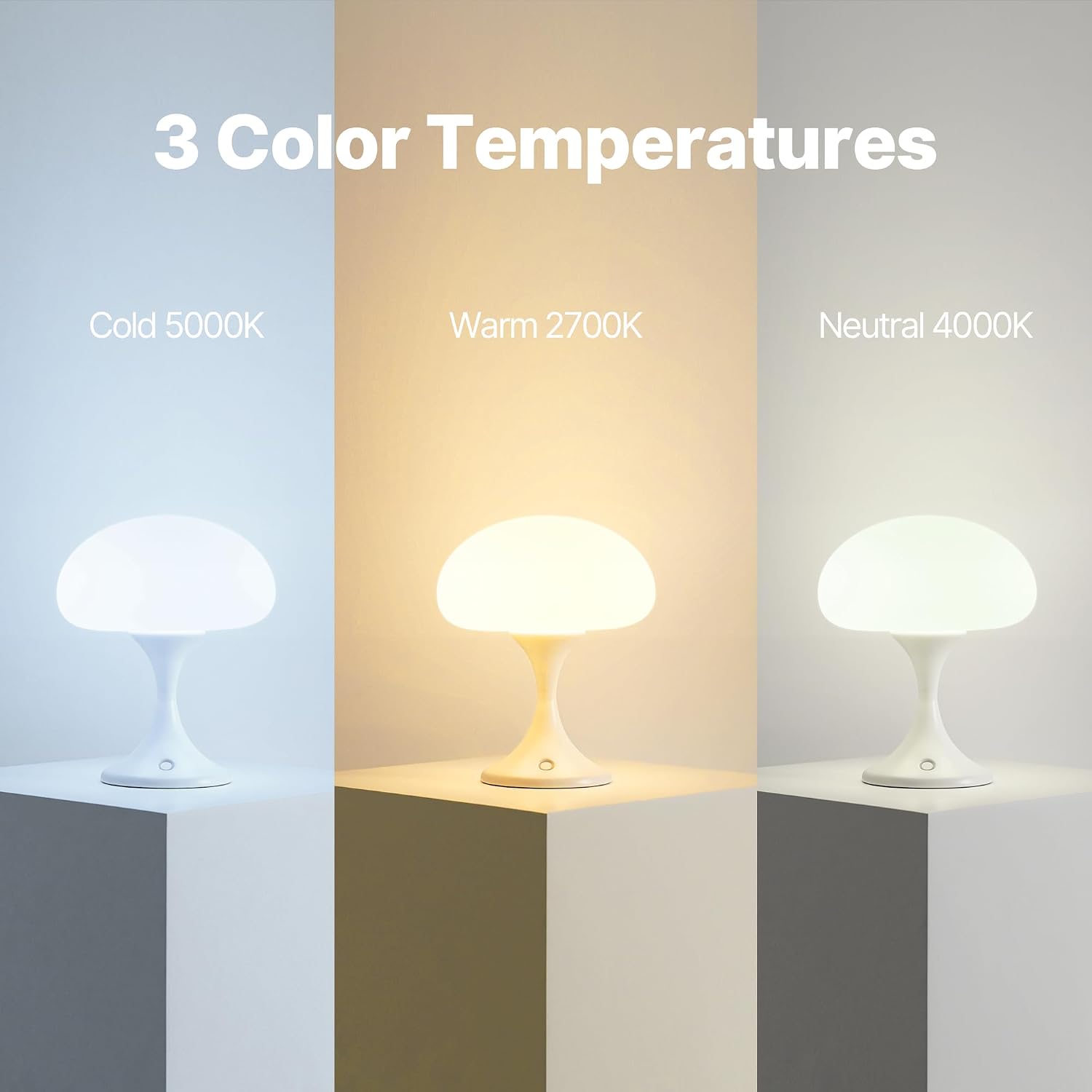 MAGCHARM Mushroom Lamp, 5W LED Cordless Rechargeable Table Lamp with Glass Shade, Small Retro Dimmable Touch Light with 3 Color Temps, Aesthetic Mid Century Bedside Light for Bedroom Ambient, White