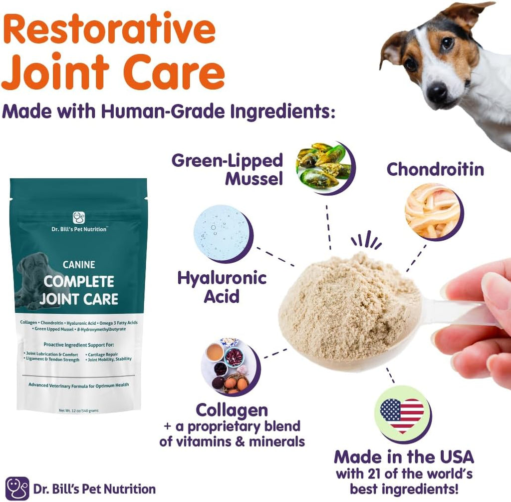 Dr. Bill’s Canine Complete Joint Care – Advanced Hip & Joint Supplement for Dogs – Supports Mobility, Cartilage & Muscle with HMB, Multi-Collagen, Green Lipped Mussel & Turmeric