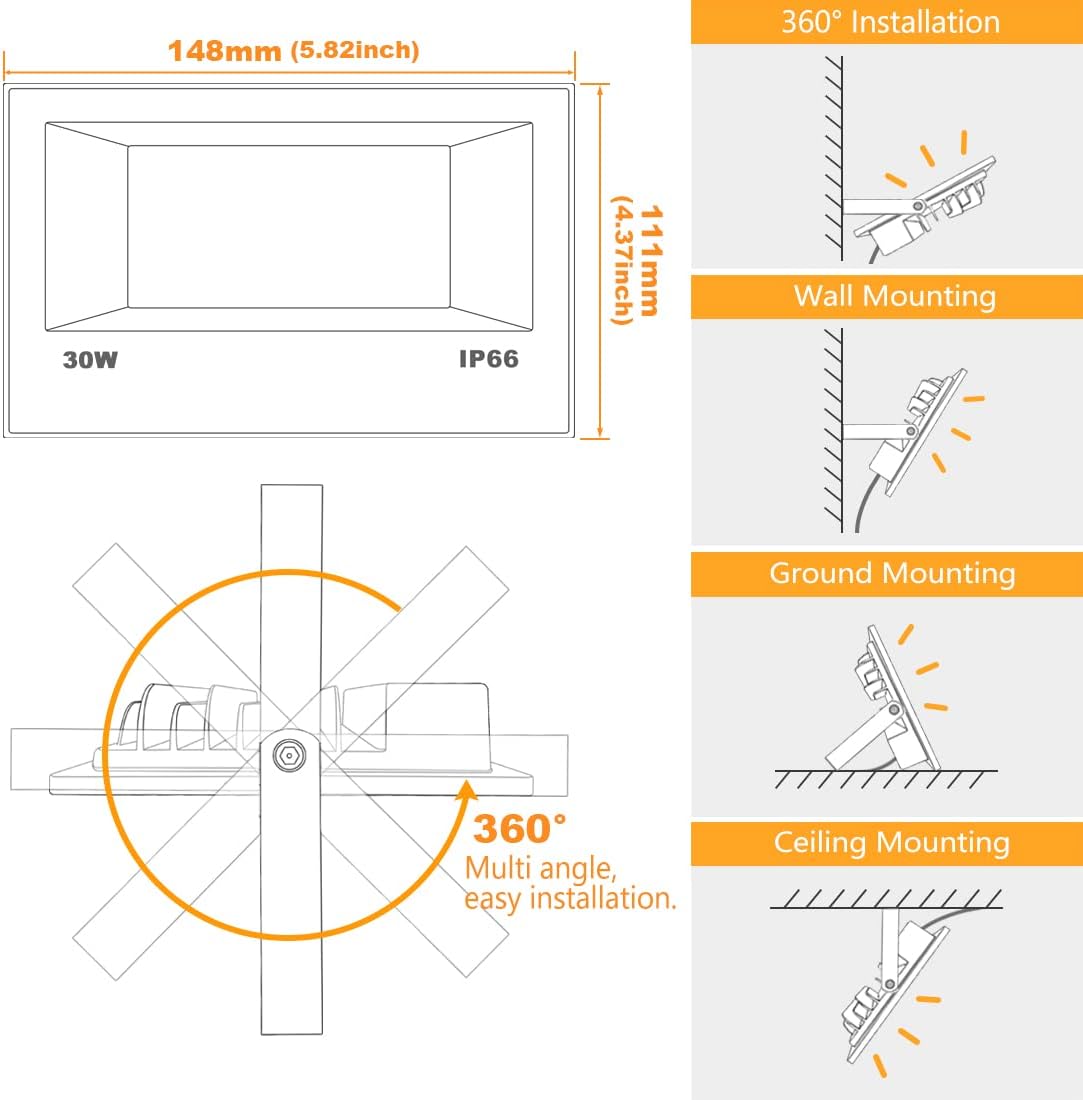 LED Flood Light Outdoor 30W, 300W Equivalent Smart RGB Landscape Lighting