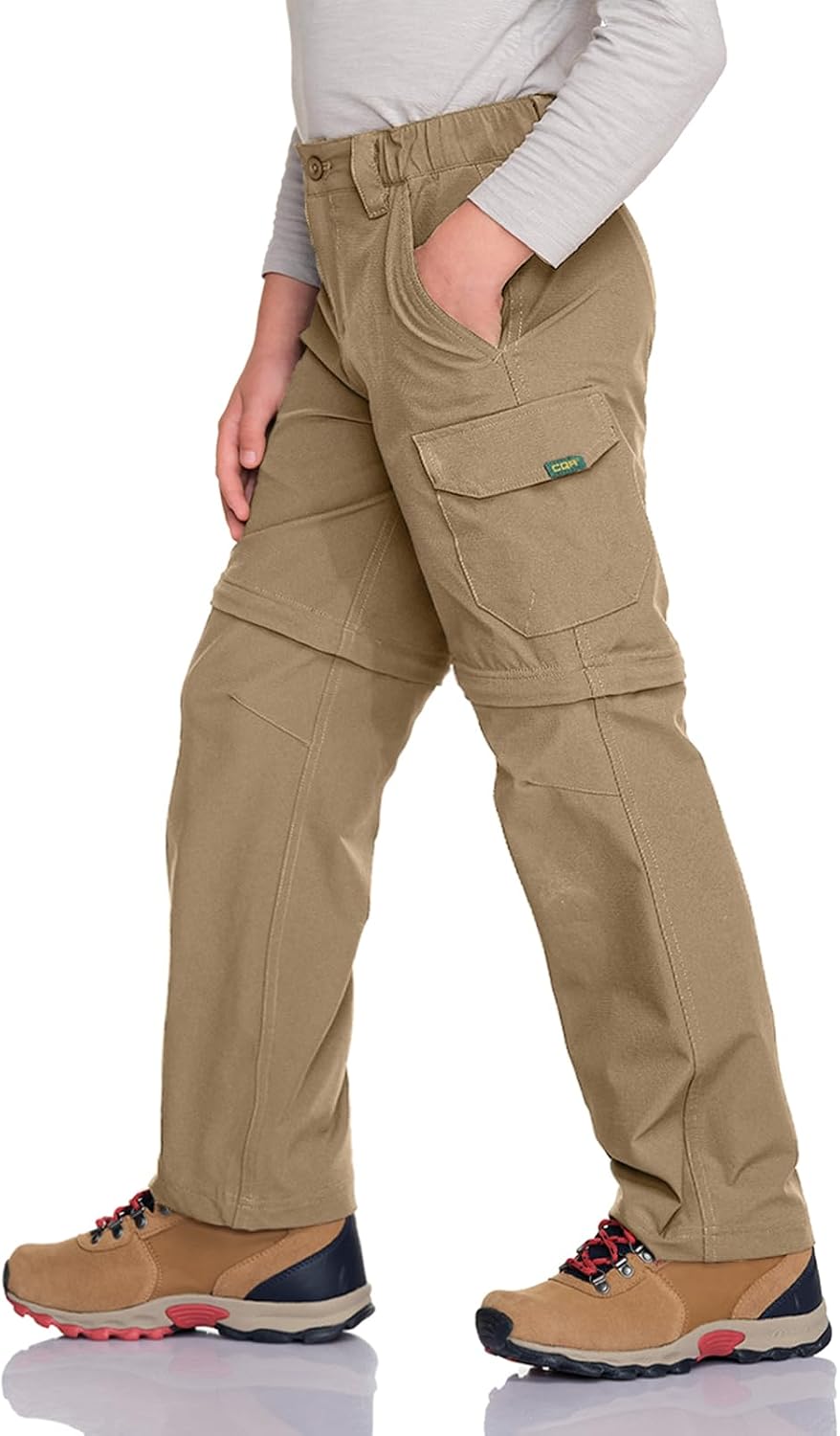CQR Kids Youth Hiking Cargo Pants, UPF 50+ Quick Dry Convertible Zip Off Pants, Outdoor Camping Pants