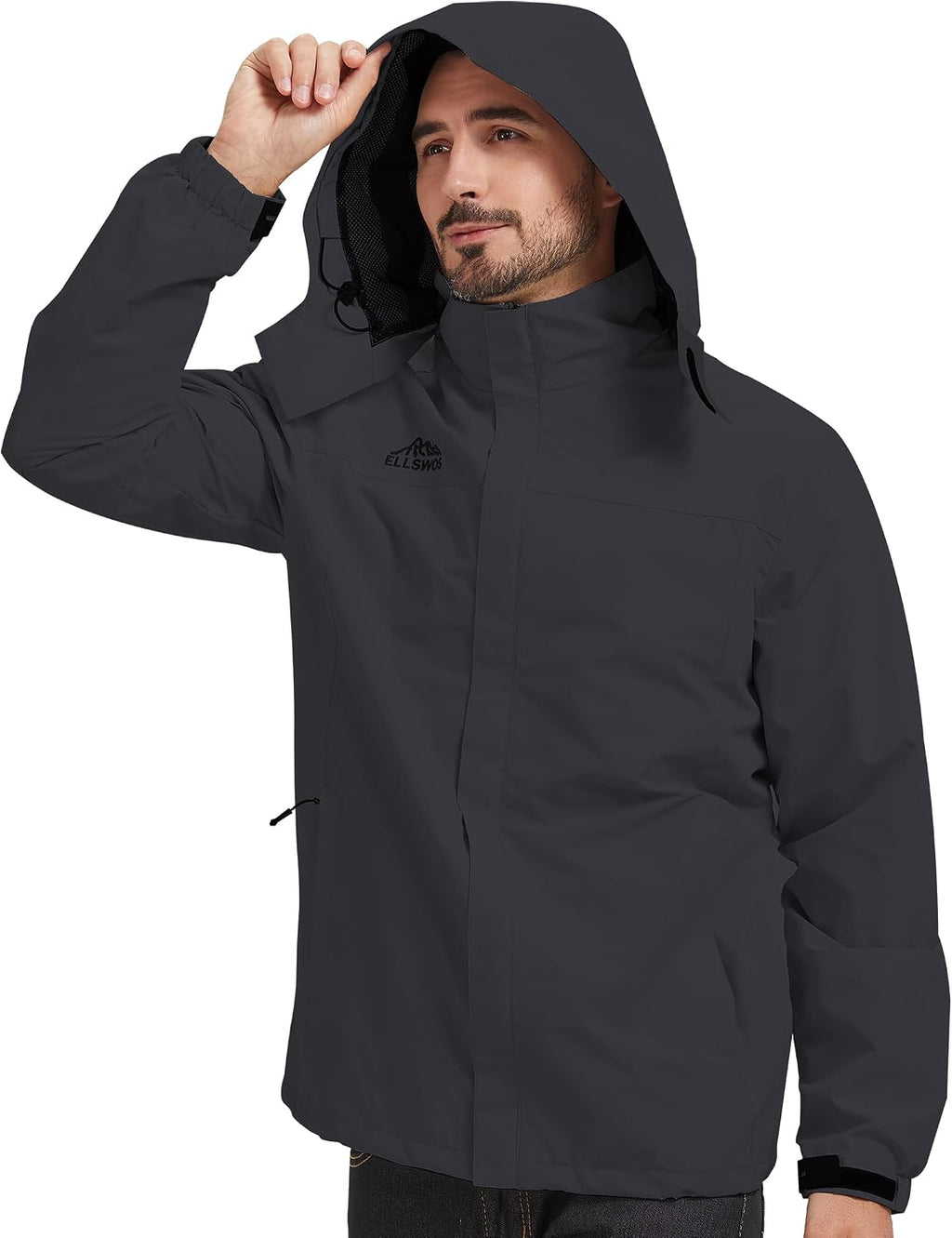 ELLSWOS Men's Lightweight Waterproof Rain Jacket with Detachable Hood