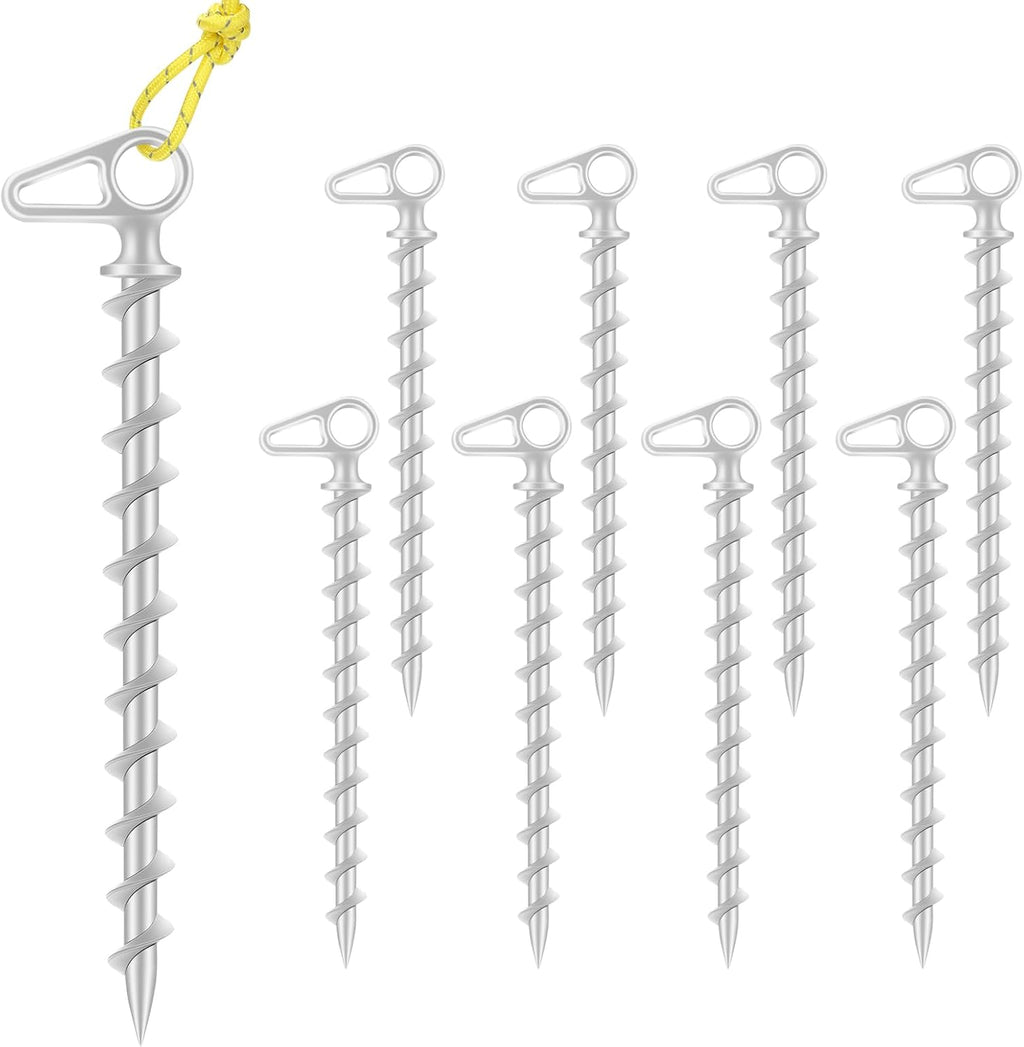 Aluminum Screw in Tent Stakes 11 Inch 9 Pcs Ground Anchors, Silver