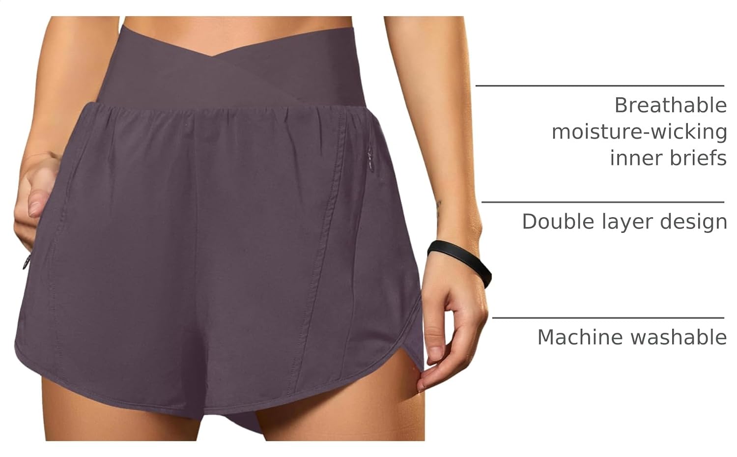 Blooming Jelly Women's Athletic Running Shorts Crossover Gym Workout Shorts