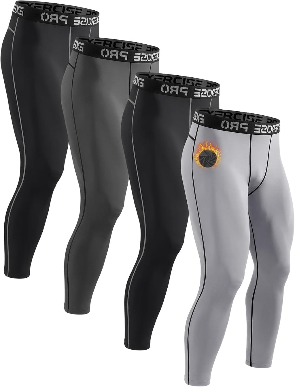 4 Pack Thermal Underwear Long Johns Fleece Base Layer Bottoms Thermal Leggings for Men Compression Pants