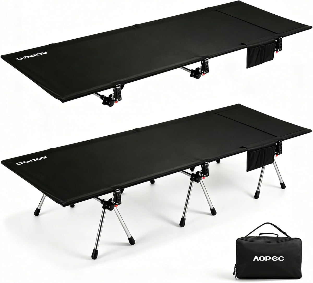 Height Adjustable Camping Cot, 350lbs Heavy-Duty Aluminum Frame, Black