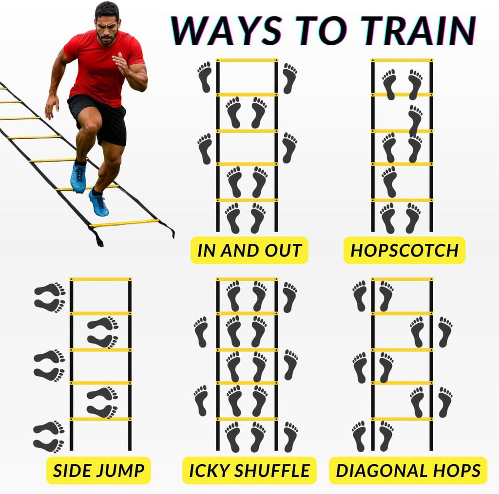 SOFTSOUL Tangle Free Agility Ladder, 12 Fixed Rungs, Heavy Duty Speed & Footwork Training Ladder for Football Soccer Basketball Drills, Portable Exercise Ladder for Kids, Youth & Adults