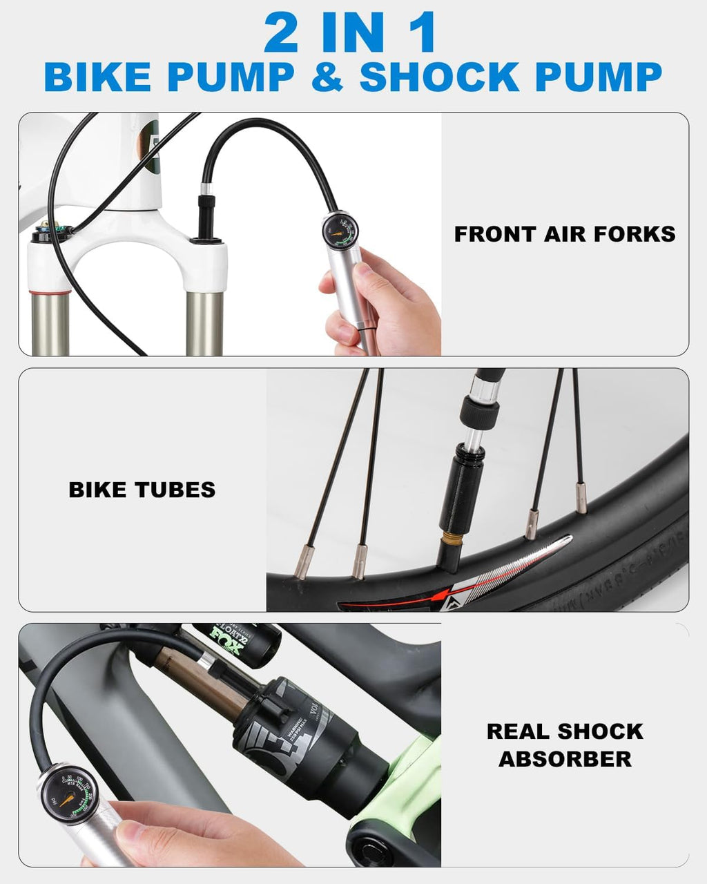 Julai Mini Bike Pump with Gauge, Portable Frame Pump, 300 PSI