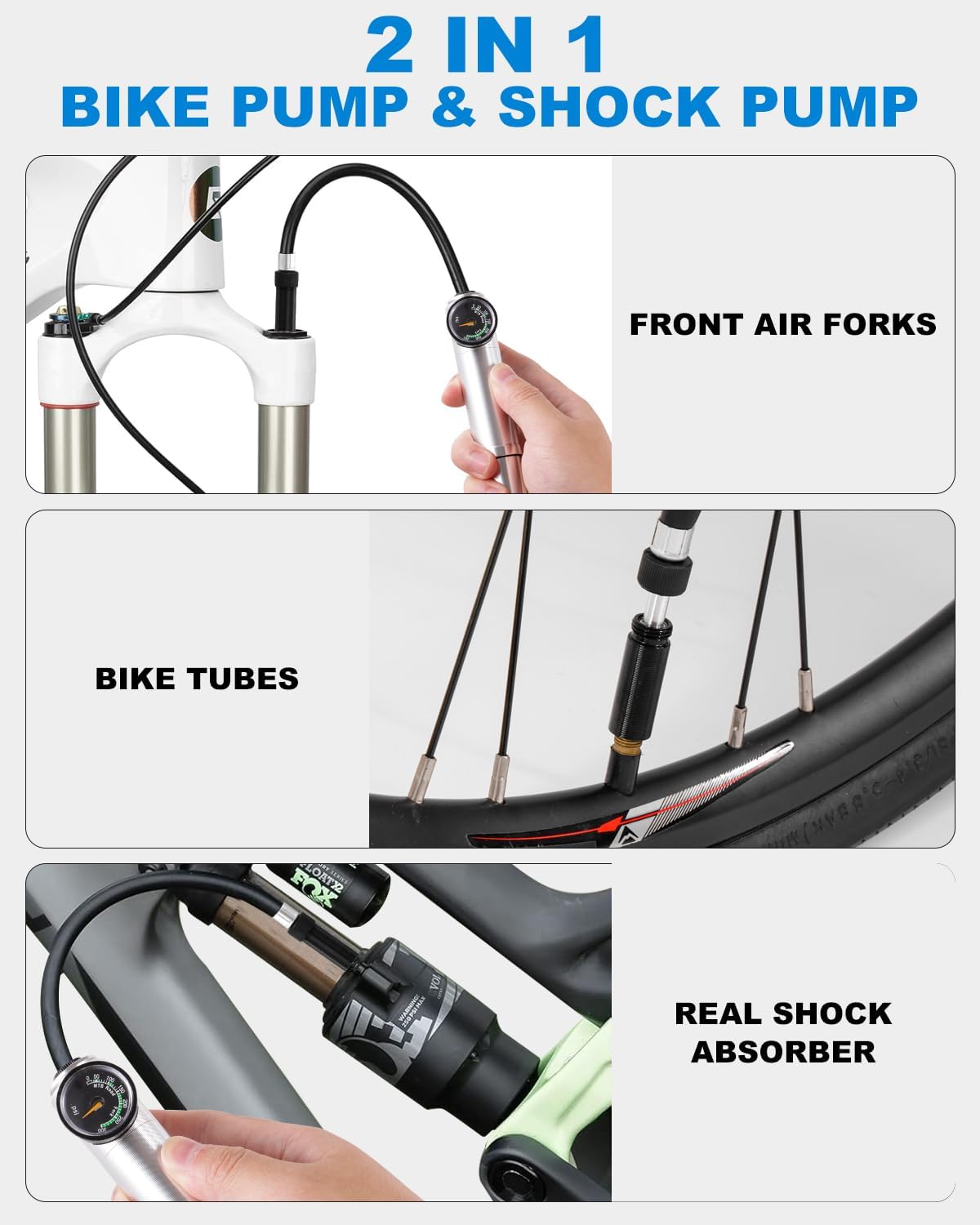 Julai Mini Bike Pump with Gauge, Portable Frame Pump, 300 PSI