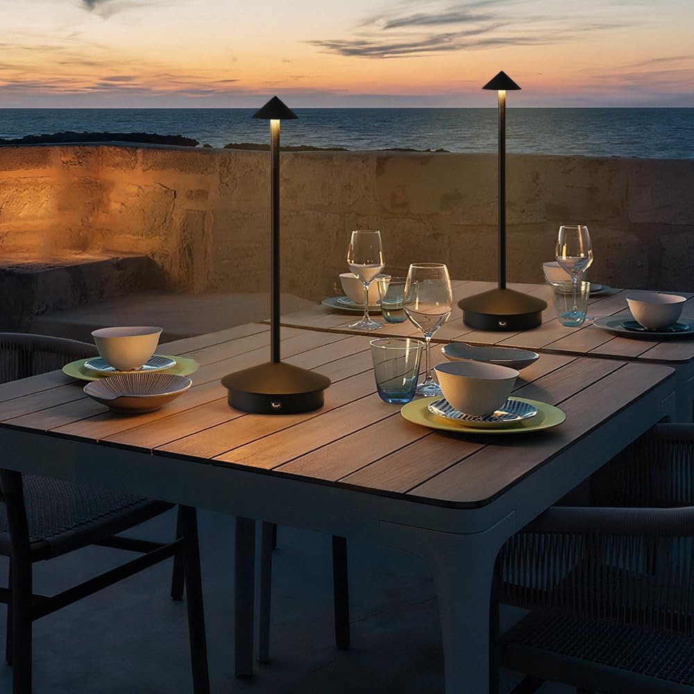 2 Pack LED Rechargeable Cordless Table Lamps,Portable Outdoor 5000mAh Battery Operated Table Light Touch Control 3 Color Dimmable for Patio/Cofee/Restaurant/Camping/Dining/Bedroom-Black