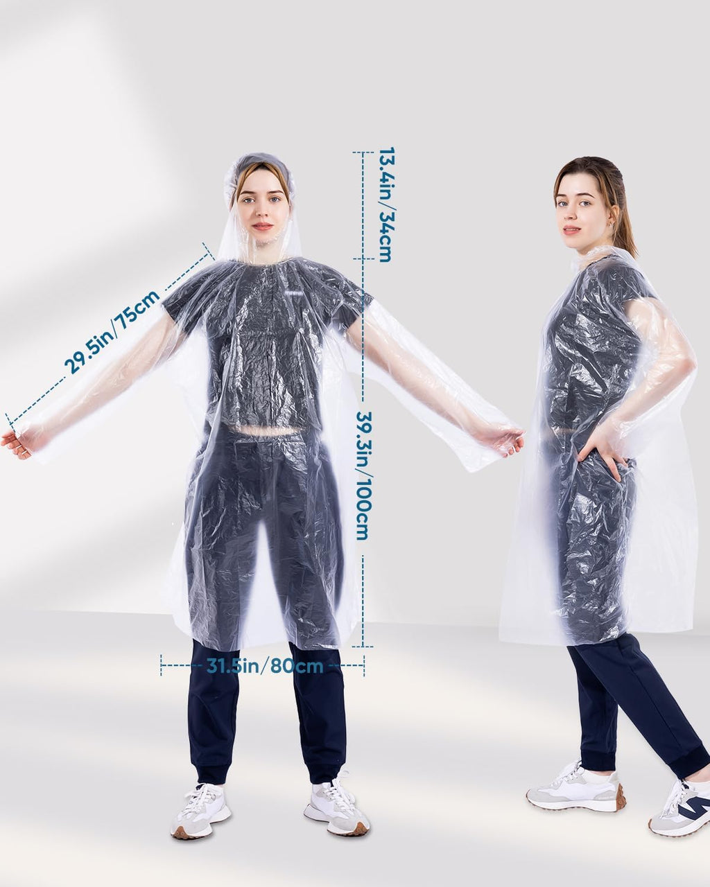 50/100 Pack Disposable Rain Ponchos with Hood for Adults, Family Pack Raincoats Bulk for Women and Men