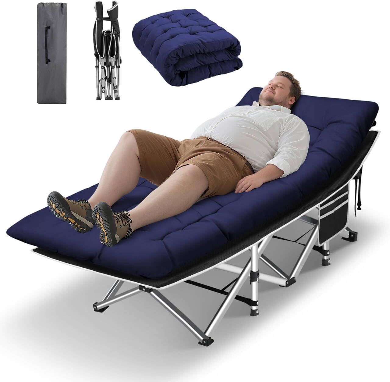 HABUTWAY Camping Cots for Adults, 600lbs Capacity, Folding Camping Cot with Mattress, Sleeping Cots for Adults with Carry Bags for Travel,Beach,Patio,Home Office,Nap Time