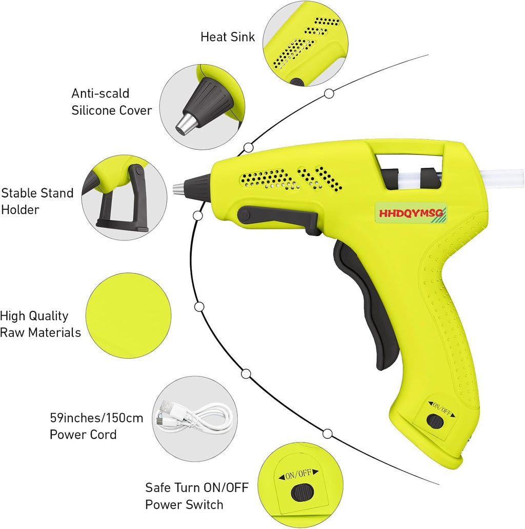 Cordless Hot Glue Gun, 20W Hot Glue Gun with 30PCS Premium Glue Sticks & 1m USB-C Cable, 2000mAh Built-in Battery Suitable for School Craft, Home Repair, DIY (Cordless) (Green)