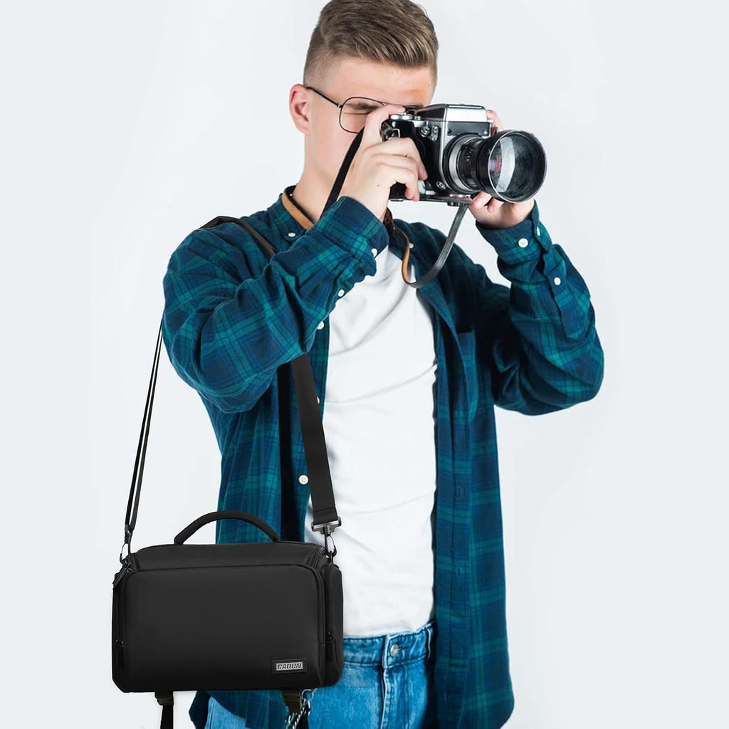 CADeN Compact Camera Shoulder Crossbody Bag Case Compatible for Nikon, Canon, Sony SLR/DSLR Mirrorless Cameras and Lenses Waterproof (1.0 L, Black)